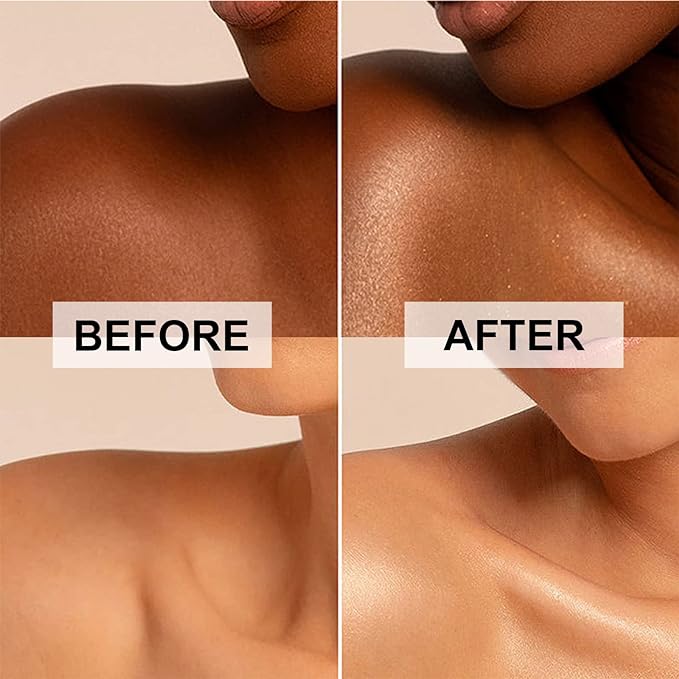 Body Shimmer Oil, Glistening Bronze Natural Glow Luminizer, Long Lasting Waterproof Moisturizing Liquid Illuminator Highlighter Makeup for a Sun-Kissed Glow, Brush Include, 1oz, Medium