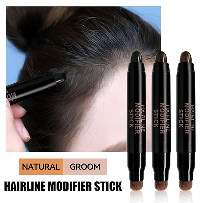 Root Touch Up Stick, Black Brown Temporary Hair Color Pen with Brush, Long Lasting & Washable Hair Dye Pen, Hairline Stick for Thinning and Gray Hair Coverage Touch Up, Hair Concealer for Men & Women