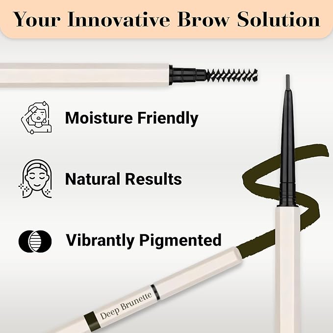 Eyebrow Pencil Make Up for Women - Long-lasting and Waterproof Eyebrow Pencil by Lauren Cruz - Dual-Ended Eyebrow Pen with Micro-tip and Spoolie -Fuller Look Brow Pencil - Deep Brunette