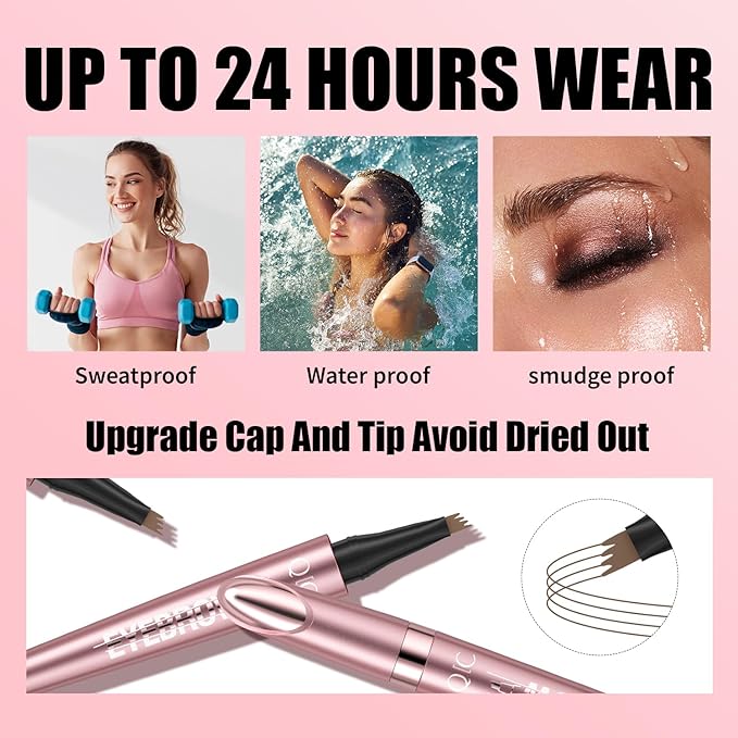 Microblading Eyebrow Pen,QIC Eyebrow 4 Tip Brow Pencil,Long-Lasting Natural Eyebrow Hair,Waterproof Magic Eyebrow Pencil Eyebrow Brush(Brown)