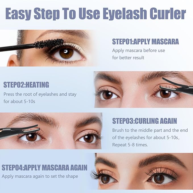 Heated Eyelash Curlers - 2 in 1 Clip- Type Heated lash Curler Best Seller Electric Eyelash Curler LED Display 3 Temp Settings for Makeup Tools USB Rechargeable Natural Curling 24H Long Lasting 6A