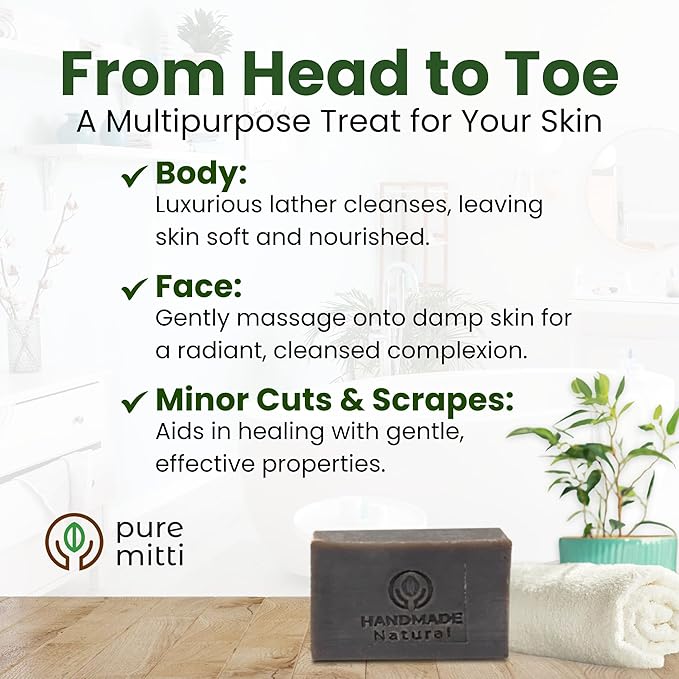 Neem Face, Body Bar Soap 4.5 oz, 5 Pack | Ayurvedic Exfoliating, Cleansing Bar with Coconut Oil, Castor Oil | Gentle Bath Soaps for Face Wash, Body Wash | Soft Soap for Daily Use, All Skins