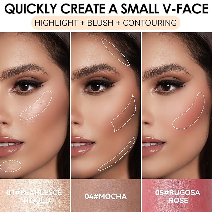 3 Pcs Face Contour Sticks Set, Shades with Highlighter & Blush Sculpted Complexion Wand Contour Long Lasting Natural Buildable Highlighters (01, 05, 06)
