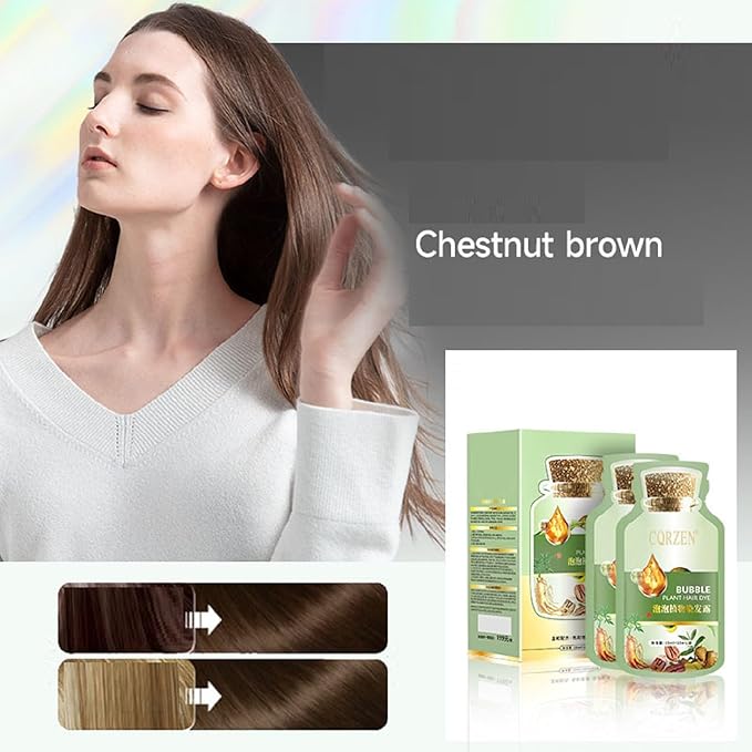 HUANG YI Natural Botanical Bubble Hair Dye 20ML 10Packs/Box (Chestnut Brown, Plant-Based)