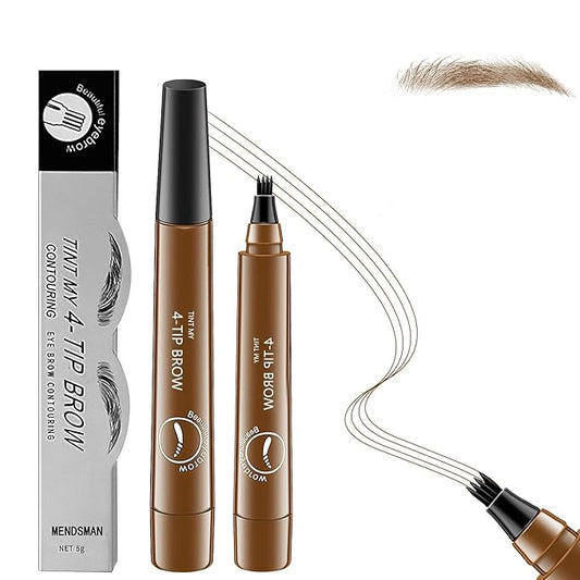 Microblading Eyebrow Pencil,2 PCS Magic Eyebrow Pencil,4-Tip Waterproof Brow Pencil with Micro-Fork Tip,3D Natural Makeup Long-Lasting Fine Stroke Magic Eyebrow Pen (Light Brown)