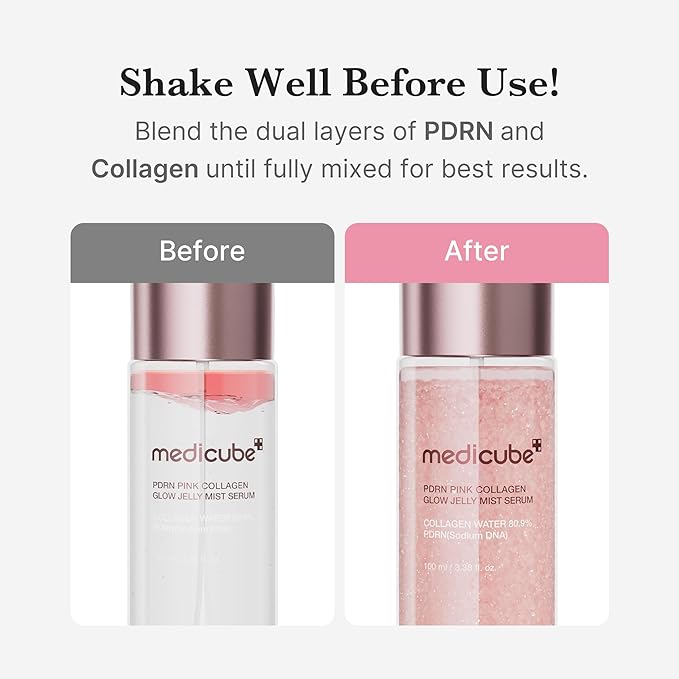 medicube Pink PDRN Collagen Glow Jelly Mist Serum | Dual-Texture Mist Serum with Niacinamide, Glutathione, Ceramide & Hyaluronic Acid | Lightweight for Deep Hydration, Radiance & Plump-Looking Skin