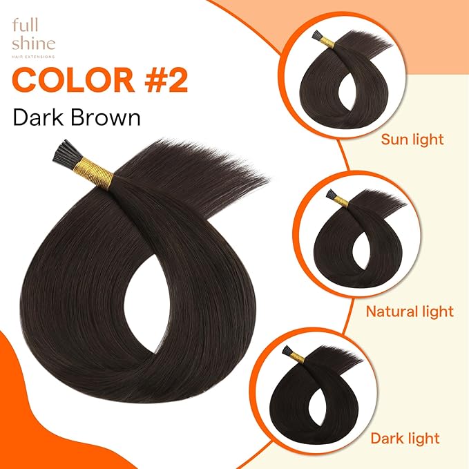 Full Shine Itip Human Hair Extensions Color 2 Darkest Brown 18 Inch 40 Grams I Tip Hair Extensions Human Hair Natural Remy Hair for Women Fusion Extensions add Length