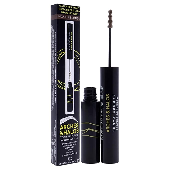 Arches and Halos Microfiber Tinted Brow Mousse - Richly Pigmented Eyebrow Shaper - Water Resistant Filler Pen - Vegan - Mocha Blonde - 0.11 oz