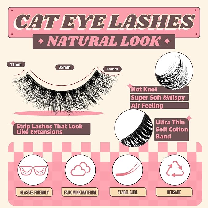 FADVAN Mink Lashes Natural Fluffy False Eyelashes 3D Volume Wispy Lashes Cateye Medium Length fake eyelashes Pestañas Postizas Naturales 10 Pairs-Lz201