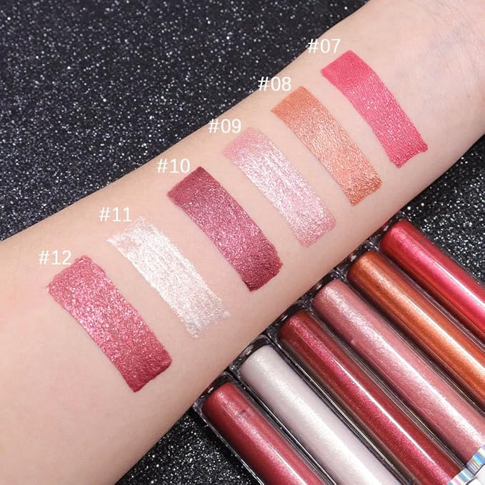 evpct 1Pcs Bronze Gold Metallic Glitter Lip Gloss Stain Lipstick for Women Long Lasting Waterproof 24, Orange Gold Frosted Metallic Shimmer Glossy Chrome iridescent Liquid Lipstick Lip Gloss Makeup 08