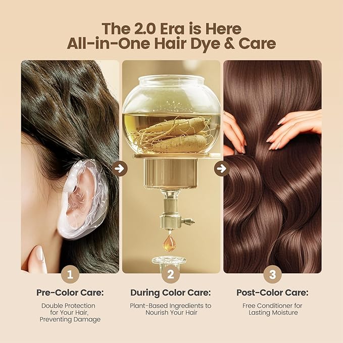 Limer Hair Dye Shampoo, Chestnut Brown 6-in-1 Natural Herbal Hair Color Shampoo, Semi-Permanent Gray Coverage with Pleasant Scent, Ammonia-Free Formula for Women & Men (460ml/15.55fl oz)