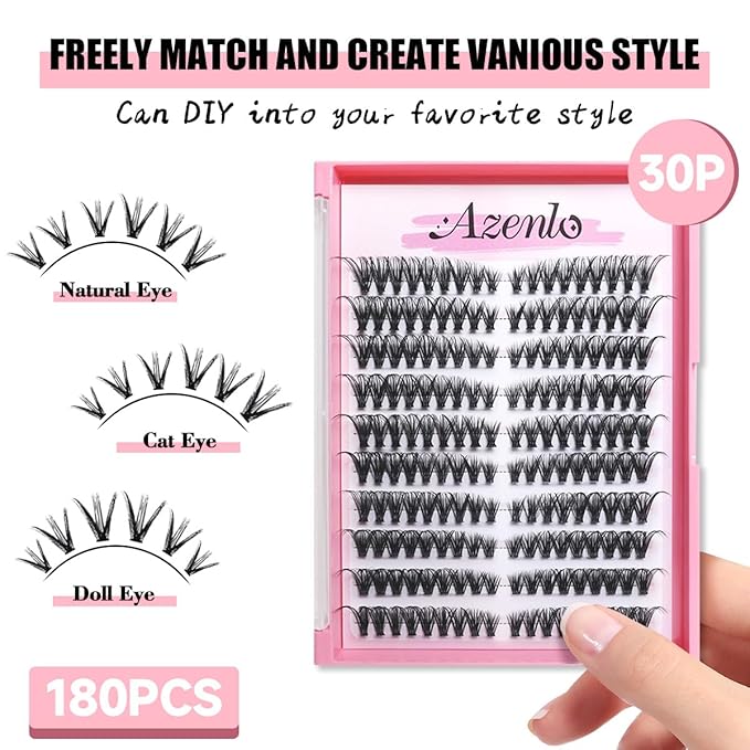 Natural Lash Clusters Kit Wispy Eyelash Clusters 120 pcs Cluster Eyelash Extensions C Curl Individual Lashes 10-16 mm Mix Length Natural Look (Left&Right 30D KIT 120Pcs)