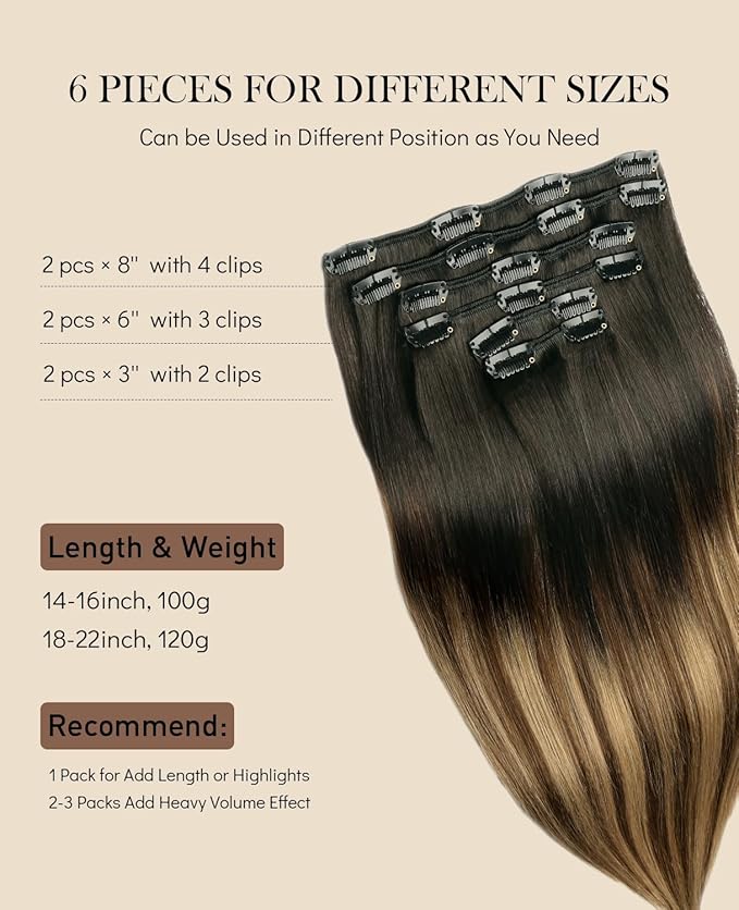 VINBAO Clip in Extensions Human Hair 18 Inch 6pcs Clip in Soft Hair Extensions Easy to Install 120 Grams Color 1B/4/27 Dark Roots to Blonde Balayage Color(#1B/4/27,18'')