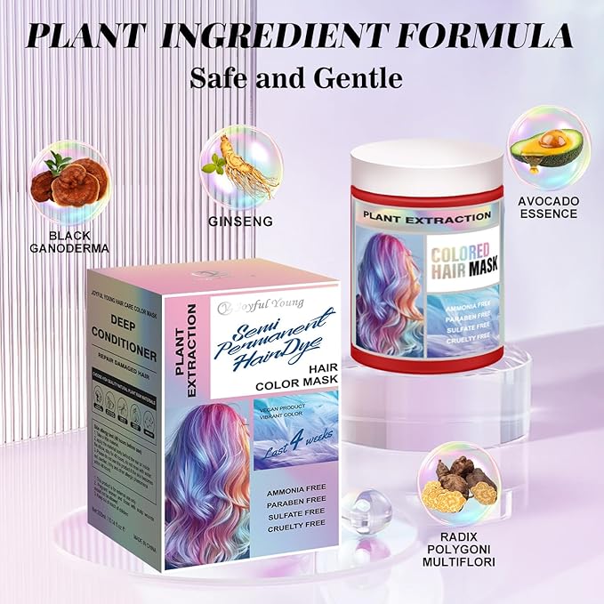 Vegan Semi Permanent Hair Color Mask - 10.15OZ Color Depositing Conditioner for Color-Treated Hair - Ammonia, Paraben, Sulfate & Cruelty-Free - Enhances & Tones Hair - Plant-Based (RED)
