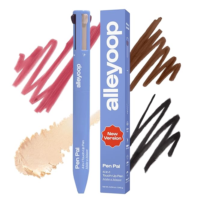 Alleyoop Pen Pal 4-in-1 Makeup Pen – Comes with Eyeliner, Lip Liner, Highlighter Makeup & Eyebrow Pencils for Women – Portable, Touch-Up On the Go – Cruelty-Free, Vegan (Making Mauve (Light - Medium)