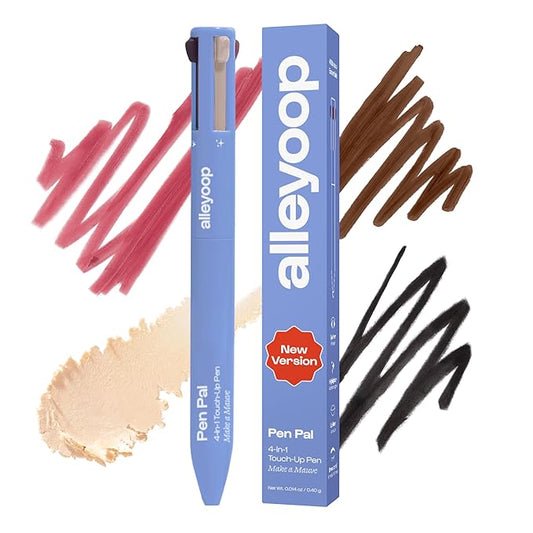 Alleyoop Pen Pal 4-in-1 Makeup Pen – Comes with Eyeliner, Lip Liner, Highlighter Makeup & Eyebrow Pencils for Women – Portable, Touch-Up On the Go – Cruelty-Free, Vegan (Making Mauve (Light - Medium)