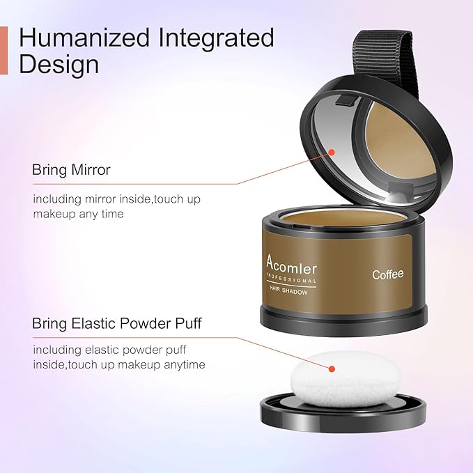 Acomler Instantly Root Cover Up Hairline Shadow Powder for Thinning Hair, Grey Hair, Eyebrows, Beard Lines, and Bald Spots (Coffee)