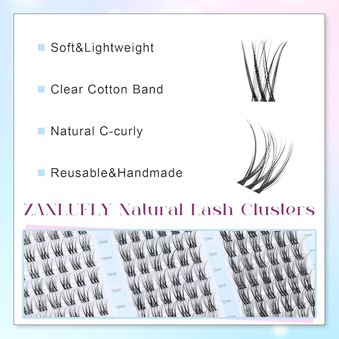 Lash Clusters Wispy Eyelash Clusters Natural C-Curly Cluster Lashes zanlufly Wispy Individual Lashes 180Pcs Eyelash Extension 10 12 14MM DIY Lash Extension