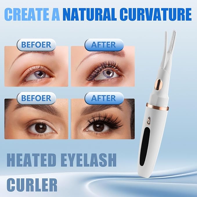 Heated Eyelash Curlers - 2 in 1 Clip- Type Heated lash Curler Best Seller Electric Eyelash Curler LED Display 3 Temp Settings for Makeup Tools USB Rechargeable Natural Curling 24H Long Lasting 11A