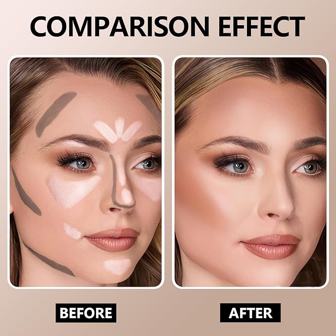 2Pcs Cool Toned Liquid Contour and Highlighter Stick, Blendable Lightweight Cold Grey Bronzer Contouring Smooth Brightening Illuminator Face Shaping Makeup Kit, Long-Lasting and Matte Finish