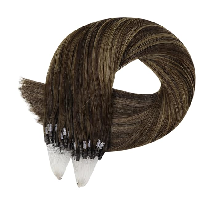 Full Shine Micro Bead Hair Extensions Real Human Hair Color 2 Dark Brown Fading to 8 Ash Brown Mixed 2 Brown 14 Inch 50 Grams Micro Loop Hair Extensions Human Hair for Women
