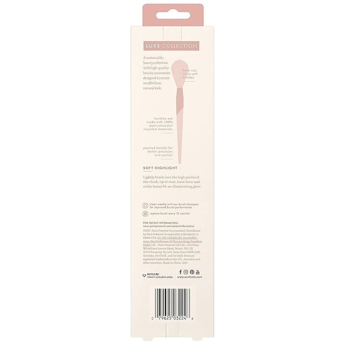 EcoTools Luxe Soft Highlighter Makeup Face Powder Brush, Sheer, Luminous Glow, Premium Quality Makeup Brush, Ultra Soft, Synthetic Bristles, Eco Friendly Face Brush, Cruelty-Free, 1 Count