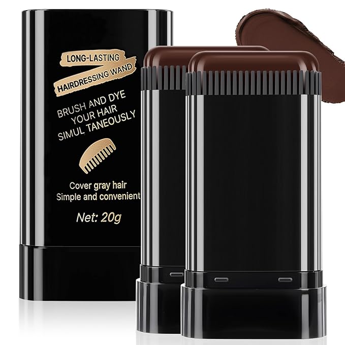 2Pack Root-Touch-Up Hair Color Stick with Built -in Comb – Instant Waterproof Brown Dye for Gray Coverage, Sweat-Proof Long-Lasting, Travel-Friendly Dye Pen for Women & Men (02#Brownish Black)
