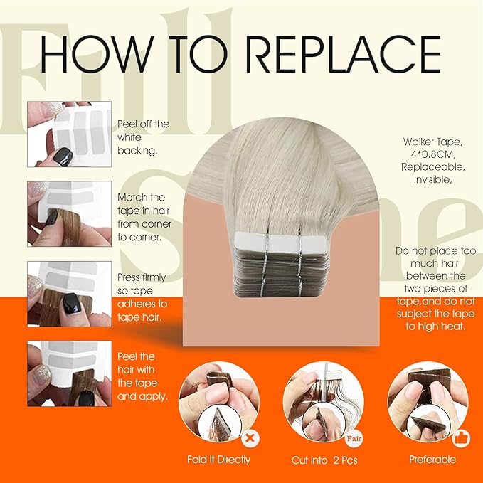 Full Shine Tape in Extensions Ice Blonde Seamless Tape in Hair Extensions Human Hair 18Inch Long lasting Adhesive Invisible Skin Weft Cuticles Aligned Bridal Hairstyles 50G 20Pcs
