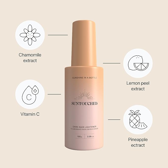 Suntouched Sun Hair Lightener for Dark Hair - Citrus & Chamomile Lightening Spray for Brunette Highlights - Vegan, Cruelty Free, Paraben Free, Ammonia Free, Bleach Free, 3.38 FL Oz Spray