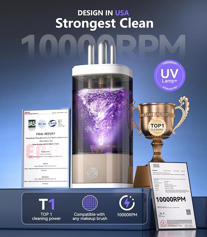3.0 Upgrade Make Up Brush Cleaner Cosmetic【Industry NO.1-12x Cleaning Power】【SGS Certified - 0 Dust】 MakeupBrushes Cleaner Suitable for all Brush，Circuit Upgrade Make Up Brush Cleaner GRAY