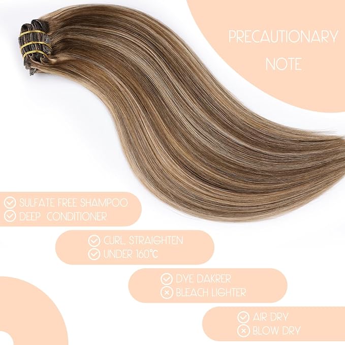 VINBAO Thick 160g Clip In Hair Extensions Real Human Hair Color 4 Chocolate Brown to 27 Dark Blonde Balayage Remy Hair 22Inch 7PCS Straight Thick End Double Weft (#HC4P27,22'')