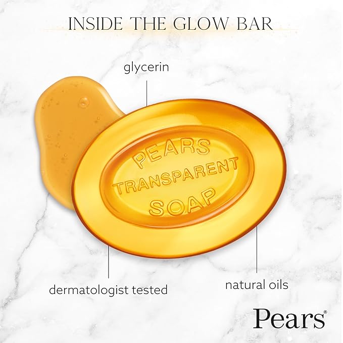 Pears Glycerin Soap, Transparent Amber with Natural Oils, 24-Pack – Pure & Gentle Cleanser for Soft, Glowing Skin, 4.4 Oz Ea
