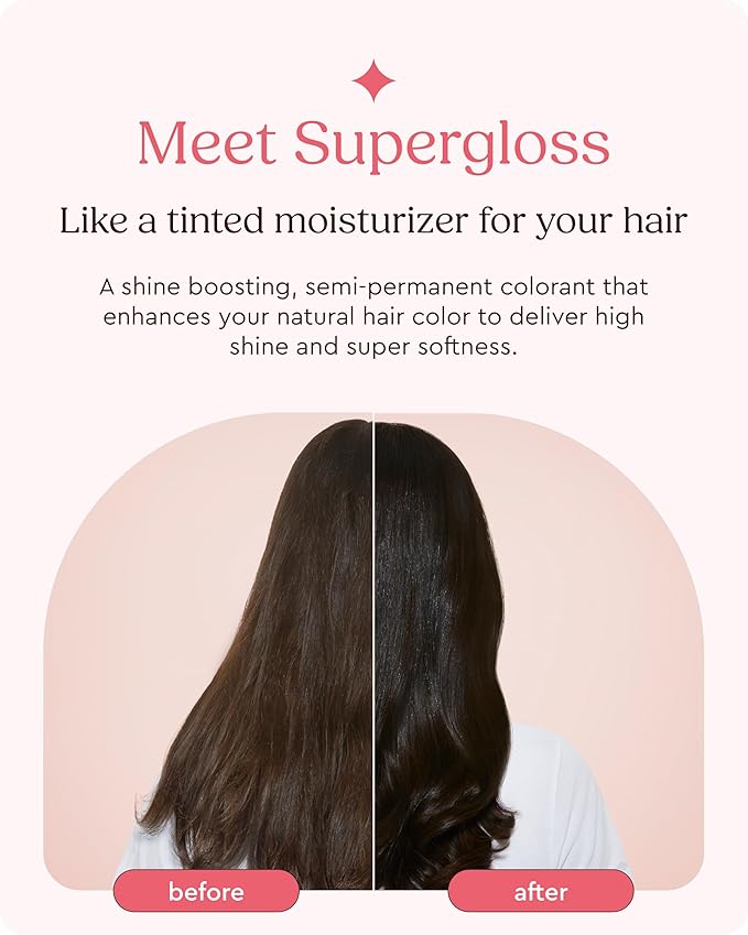 Glaze Supergloss Color Conditioning Gloss With Dispensing Pump – Hydrating Semi-Permanent Color Hair Gloss & Shine Boost – For Natural Medium to Dark Brown Hair – 6.4 Fl Oz - Sleek Espresso