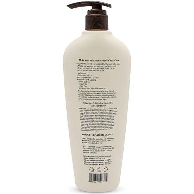 Original Sprout Island Bliss Moisture Rich Shampoo for All Hair Types Including Color-Treated, Damaged & Dry Hair, Hydrating & Moisturizing Shampoo with Coconut Oil, Vegan, Sulfate Free, 24 fl oz