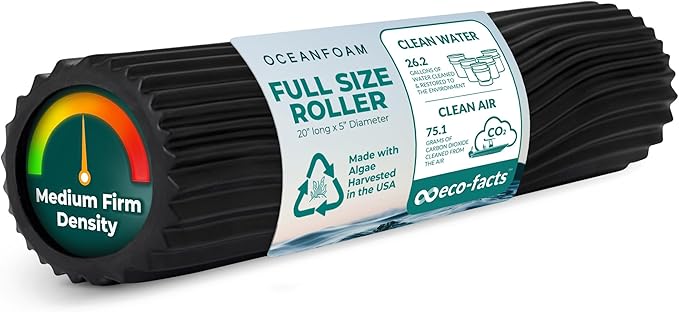 Oceanfoam Tidal Roller - Black - Muscle Massage Foam Roller for Back Pain & Stretching - Firm and Ergonomic Wide Wave Textured - Yoga, Athletics, & Wellness - Full Size, 20" x 5"