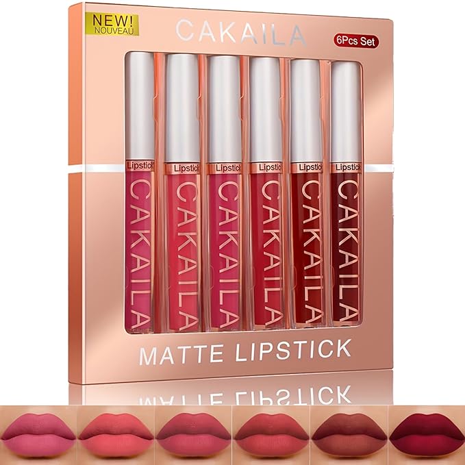 6 Pcs Liquid Lipsticks Set Matte Rich Red Colors Lipstick with Waterproof and Long-Lasting Soft Lip Gloss for Women and Gift (6 Pcs-A)