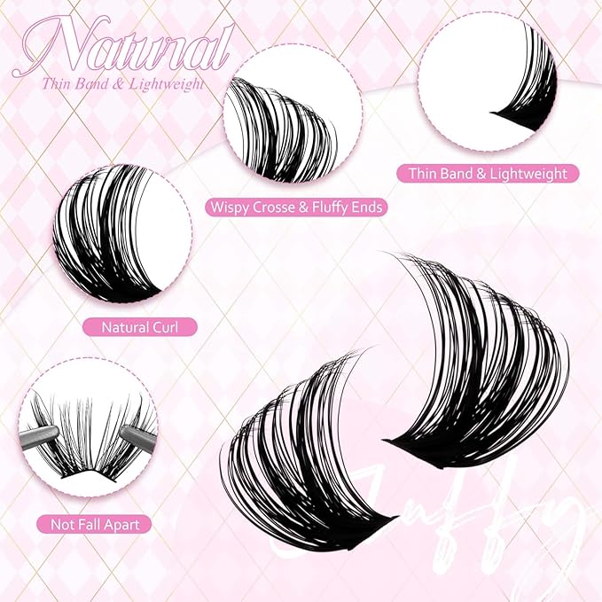 FADLASH DIY Lash Extension Kit Individual Lashes Cluster D Curl Eyelash Extension Kit with Lash Bond and Seal and Lash Applicator Tool for Self Application at Home (80D-0.07D-12-18MIX KIT)