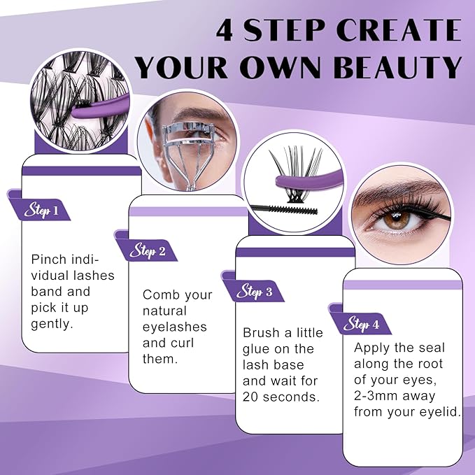 DIY Lash Extension Kit 280pcs Individual Lashes Cluster D Curl Eyelash Extension Kit Lash Clusters with Lash Bond and Seal and Lash Applicator Tool for Self Application (KIT,30D+40D-9-16MIX)