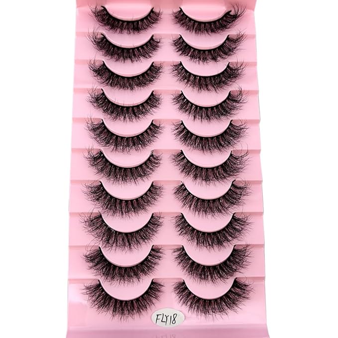 HBZGTLAD New 10 Pairs 3D Mink Lashes False Eyelashes Handmade Wispy Fluffy Long Lashes Natural Eye Makeup Tools Eye Lashes(Fly-18)