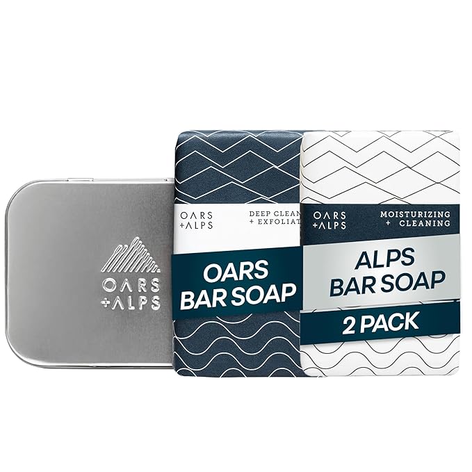 Oars + Alps Blue Charcoal Exfoliating Bar Soap for Men Gift Set, Deep Cleaning & Exfoliating Soap, Made with Clean Ingredients, All Skin Types, Cruelty Free, Paraben Free, Travel Size, 2pk, 6oz
