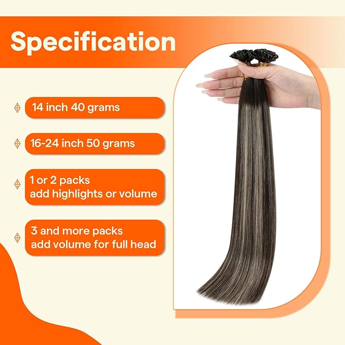 Full Shine U Tip Hair Extensions Human Hair 2 Dark Brown Fading to 60 Blonde and 2 Brown K Tip Hair Extensions Real Human Hair 14 Inch Straight Natural Hair 40 Grams add Volume