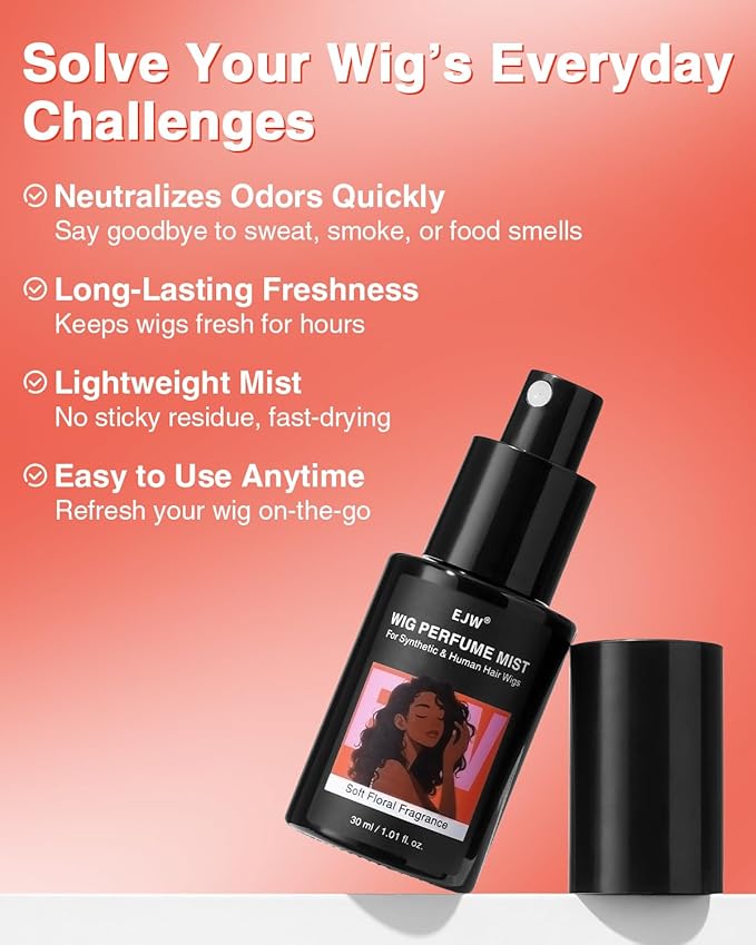 EJW Wig Perfume Spray – Deodorizing Floral Scent Mist for Synthetic & Human Hair, Odor Removal & Long-Lasting Freshness, Alcohol-Free Lightweight Formula - 1.01 fl oz