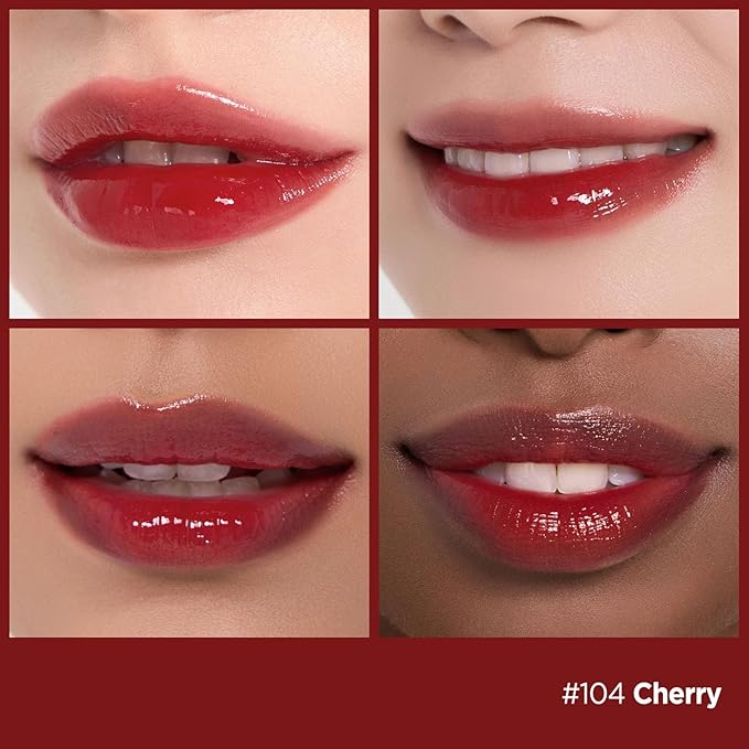 Laka Fruity Glam Lip Tint Mini, Glowing Lip Stain with Wide Color Spectrum, Hydrating & Lightweight Texture, Long-Lasting Bold Stain, Non-Sticky, Vegan, K-Beauty (#104 Cherry)