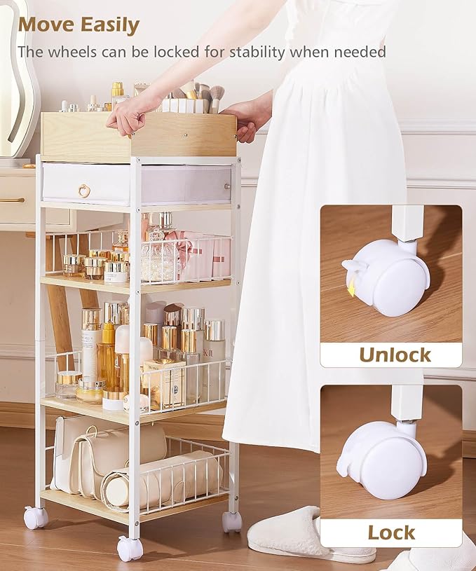 Makeup Storage Organizer for Bedroom: Make Up Holder with Drawer - Vanity Organization for Skincare Cosmetic Brush Beauty Accessories