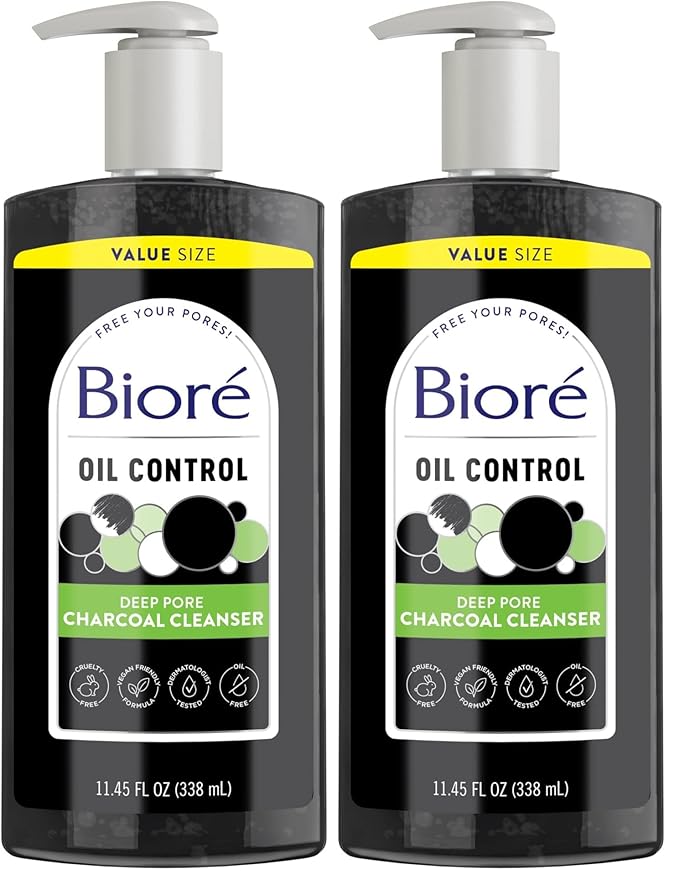 Biore Deep Pore Charcoal Face Wash, Daily Facial Cleanser for Dirt & Makeup Removal, for Oily Skin, 11.45 fl oz, Value Size (Pack of 2)