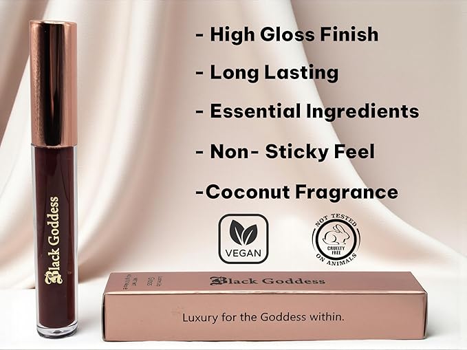 Black Goddess Lustre Lip Gloss | High Shine Gloss, Vegan and Cruelty Free (Luscious Red)