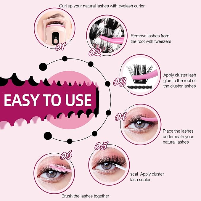 PRO Lash Clusters, 84Pcs Cluster Lashes Rotary Mirror Case Individual Lashes DIY Lash Extension Eyelash Clusters 10-16 Mix Fluffy Wispy Lashes Thin Band Not Fall Apart(Posh, C-10-16mix)