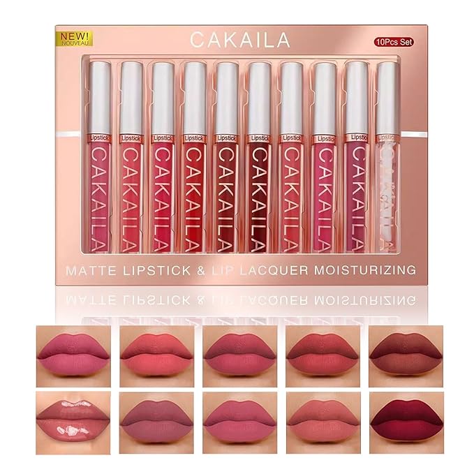 9 Pcs Liquid Lipsticks and Lip Lacquer Set Matte Rich Red Colors Lipstick for Women with Waterproof and Long-Lasting
