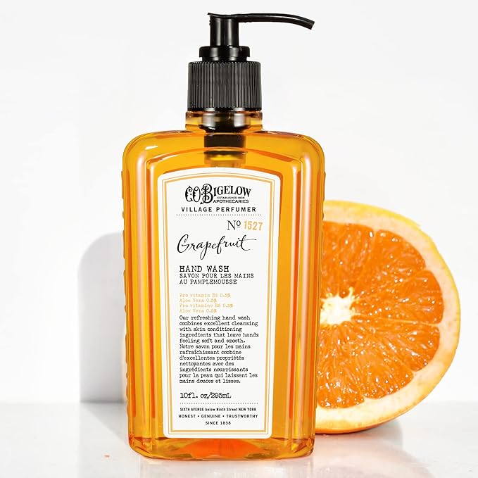 C.O. Bigelow Grapefruit Hand Wash, Village Perfumer Liquid Hand Soap with Aloe Vera & B5, 10 Fl Oz