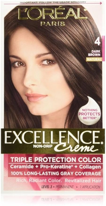 L'Oreal Paris Excellence Triple Protection Permanent Hair Color Creme, Dark Brown [4] 1 ea (Pack of 12)